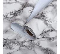 VEELIKE Papier Peint Marbre Vinyle Adhesif Rouleau Adhesif Decoratif Papier Adhesif pour Meuble Cuisine Papier Peint Adhesif Mural Revêtement Plan de Travail Adhésif 40cm x 300cm Blanc Gris