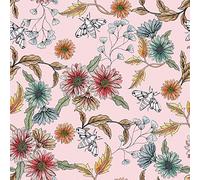 VEELIKE Papier Peint Marguerite Fleurs Rose Vintage 44,5 cm × 900 cm Papier Peint Tropical Rose Motif Abeille Papier Peint Adhesif Fleur Décoration Chambre Papier Collant pour Meuble Salle de Bain