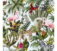 VEELIKE Papier Peint Tropical Jungle Papier Peint Adhesif Fleur Blanc Adhésif pour Meuble Salon Papiers Peints Autocollant Motif Feuillage Zèbre Flamingo Stickers Meuble Chambre 44.5cm×300cm