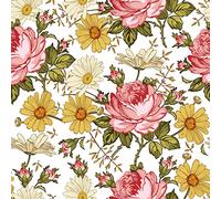 VEELIKE Rouleau de papier peint autocollant en vinyle amovible pour chambre de fille, salle de bain, murs, meubles, étagères - Motif pivoines et camomille - 45 x 90 cm