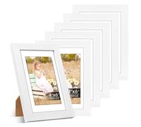 Veelot Lot de 6 cadres photo 4x6 avec verre plexi résistant aux chocs - Utilisez comme cadre 3,5x5 avec passe-partout ou affichez une photo 4x6 sans passe-partout - Cadres photo à bord fin pour