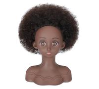 VEELTRAS Tête de mannequin afro professionnelle avec cheveux synthétiques raides - Mini tête de mannequin pour pratiquer le tressage (marron bouclé)