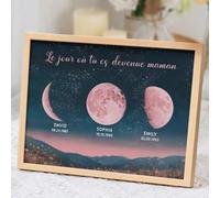 VEELU Cadre Personnalisé avec Phase de Lune Cadeau Fete de la Mere pour Maman Tableau avec Texte Toile Personnalisée de Phase Lunaire Idee Cadeau Fête des Meres Anniversaire