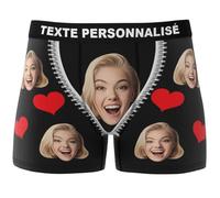 VEELU Calecon Personnalise Homme Cadeau Personnalisé - Boxer Caleçon Personnalisé avec Photo Drôles Visage - Idee Cadeau Homme pour Saint-Valentin Anniversaire Couple Petit Ami