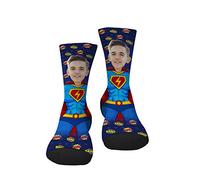 VEELU Chaussette Photo Personnalisée avec le Visage Superman Chaussettes Fantaisie Drôles Colorée pour Hommes Femmes Enfant Cadeau Originale Fête des Pères