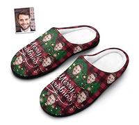 VEELU Chaussons Personnalisées Votre Photo pour Femme Homme Pantoufles Maison Mignon Chaude Coton Peluche Doublure Intérieur Chaussures Douce Accueil Slippers