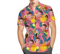 VEELU Chemise Hawaienne Homme Personnalisé, Chemise Hawaïenne Personnalisable avec Photo du Visage Manches Courtes a Fleur Ete Homme