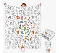 VEELU Couverture a Colorier DIY avec 24 Marqueurs de Couleurs Plaid à Colorier Lavable pour Adulte Couverture Coloriage pour Femme Famille Ami Cadeau pour Anniversaire Noël