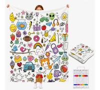 VEELU Couverture a Colorier DIY avec 24 Marqueurs de Couleurs Plaid à Colorier Lavable pour Adulte Couverture Coloriage pour Femme Famille Ami Cadeau pour Anniversaire Noël