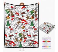 VEELU Couverture a Colorier DIY avec 24 Marqueurs de Couleurs Plaid à Colorier Noël Lavable pour Adulte Couverture Coloriage pour Femme Famille Ami Cadeau pour Anniversaire Noël