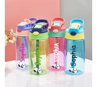 VEELU Gourde Personnalisable pour Enfant avec Paille et Couvercle, Bouteille d'eau Personnalisée Prenom Sans BPA Tritan, Gourde Étanche Réutilisable pour École, Sport, Maternelle -Multicolore 480ml
