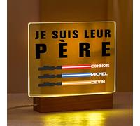 VEELU Lampe Personnalisée avec Photo Cadeau Fete des Peres JE SUIS LEUR PAPA Plaque Sabre avec les Prenoms des Enfants Cadre Photo Personnalisé Lumineux Cadeau Papa Decoration Maison