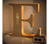 VEELU Lettres Lumières Personnalisés Prenom Alphabet Lumineux Lampe LED En Bois Gravé Mur Lumière pour Anniversaire Décoration Maison Noël