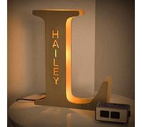 VEELU Lettres Lumières Personnalisés Prenom Alphabet Lumineux Lampe LED En Bois Gravé Mur Lumière pour Anniversaire Décoration Maison Noël