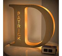 VEELU Lettres Lumières Personnalisés Prenom Alphabet Lumineux Lampe LED En Bois Gravé Mur Lumière pour Anniversaire Décoration Maison Noël