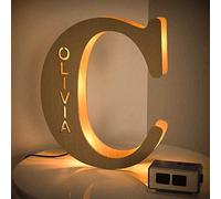 VEELU Lettres Lumières Personnalisés Prenom Alphabet Lumineux Lampe LED En Bois Gravé Mur Lumière pour Anniversaire Décoration Maison Noël