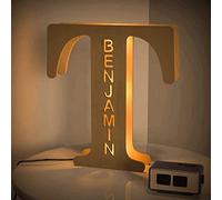 VEELU Lettres Lumières Personnalisés Prenom Alphabet Lumineux Lampe LED En Bois Gravé Mur Lumière pour Anniversaire Décoration Maison Noël