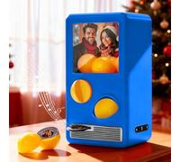 VEELU Machine à Gashapon Personnalisée avec Musique & Photo, Mini Distributeur Automatique de Ventes de Noël, Boîte à Disques Musique Vintage avec 7 Chansons, Cadeau de Noel pour Couple Famille