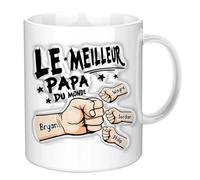 VEELU Mug Personnalisé Prénom Cadeau Fete des Peres - Tasse Personnalisable Le Meilleur Papa Papy avec Nom des Enfants - Tasse Papa Original, Papi Mug, Tasse Grand Pere
