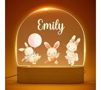 VEELU Veilleuse Bébé Personnalisé avec Prénom, Cadeau Naissance Fille et Garçon, Cadeau Bebe, Cadeau Bapteme Fille/Garçon, Idee Cadeau Anniversaire Fille, Personnalisé Lampe Chevet Enfant Lapin