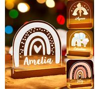 VEELU Veilleuse LED pour Bébé Lampe Personnalisée avec Prenom Dessin Arc en Ciel Cadeau de Baptême pour Garçon et Fille Cadeau Naissance Fille