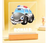VEELU Veilleuse LED pour Bébé Lampe Personnalisée avec Prenom Dessin Voiture de Police Cadeau de Baptême pour Garçon et Fille Cadeau Naissance Garçon