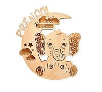 VEELU Veilleuse pour bébé Elephant sur Lune Personnalisés Prenom Lumières Lampe LED En Bois Gravé Murale Décoration Chambre d'Enfants Maison Cadeau de Baptême pour Garçon et Fille Nouveau née