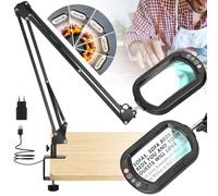 Veemagni 10X Rectangle Loupe avec Lumière et Pince, 2 * 16 Pouces Grand Bras Pivotant LED Lampe de Bureau, 5 Modes de Couleur Gradation Continue, Mains Libres éclairé Loupe Stand pour la Lecture