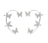 Veemoon 1 Paire boucles d'oreilles manchette pour boucles d'oreilles ailes moderne déclaration bijoux femme crochet d'oreille strass alliage Silver