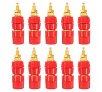 Veemoon 10 Pièces Connecteur de Borne de Câble de Haut-Parleur Plaqué Or | Laiton Doré, Écrou Hexagonal et Tige Allongée, pour Remplacement de Fil et Montage Audio Rouge