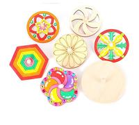 Veemoon 10 pièces Kit de Toupies Naturel à Peindre Jouets Tournants DIY pour Garçon Fille Exercices de Coordination Main Œil et Créativité Matériau Sûr et Non