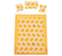 Veemoon 12, Parure de Chambre Jaune Drap-Housse, Couette et Oreillers Miniatures à Motif Canard, Accessoires Décoratifs pour Jeux D'imitation et Collection