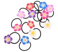 Veemoon 12 pièces Corde à Cheveux Forme de Fleur Plumeria Céramique de Élastiques Noirs pour Filles avec Blanc Rouge Bleu Rose Accessoire Pratique et Élégant