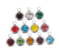 Veemoon 12 pièces Lot de Pendentifs Pierres de Naissance Acier Inoxydable avec Strass Charms Légers et Résistants pour Bijoux DIY Colliers et Bracelets Personnalisés