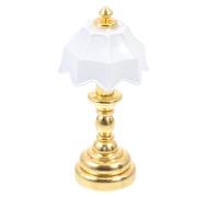 Veemoon 12 pour Maison de Poupée, Abat-Jour Blanc, Pied Doré, Modèle Miniature en Bois Écologique, Décoration Lumineuse et Accessoire de Mobilier pour Micro-Paysage