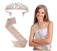 Veemoon 1ensemble Tiara Et Sash Pour Anniversaire Fille Couronne Éléguante Rhinestones Et Écharpe Pour Ans Décorations De Fête De Anniversaire Accessoires De Reine