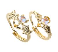 Veemoon 2 Pièces Bague Ouverte Ange Bague Couple Ange Pour Ange Diable Aile Ajustable Femmes Hommes Lui Couple D'ailes Du Diable Les Hommes Lui Elle Lui, Son Amant Ffemmes Jour Strass Doré
