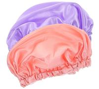 Veemoon 2 pièces Bonnet Satin Double Couche Imperméable Charlotte Cheveux Respirante et Élastique Bonnets Confortables pour Sommeil et Soins Lot Rose Arc Ciel