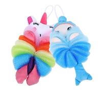Veemoon 2 Pièces Boules de Bain Cartoon pour Garçon Fille de et Amusantes Éponge de Gommage pour Garçon Fille pour Bain Bleu Rose Licorne