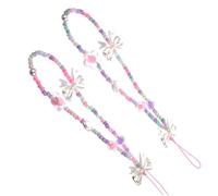 Veemoon 2 pièces Lanière Téléphone Portable Perles Décorative Bracelet Poignet Femme Élégant Accessoire Charm Strap pour Smartphone