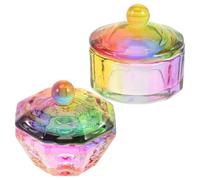 Veemoon 2 pièces Multi Fonction Bol Verre pour Manucure avec Couvercle Dappen Dish Cristal Coloré Bol pour Acrylique et Accessoires Nail Art pour Salons et Usage Personnel