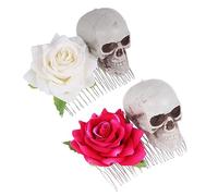 Veemoon 2 pièces Peignes Cheveux Décoratifs Halloween Épingles Cheveux Rose et Squelette Accessoires Cosplay Fête Costume Décoration et Confortable