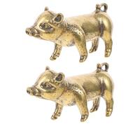 Veemoon 2 pièces Pendentif Cochon Laiton Chinois Artisanal Ornement Feng Shui Porte-clés Spécial Cadeau pour Amis et Famille
