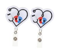 Veemoon 2 pièces Porte Badge Rétractable Lot de Pince Extensible avec Design Feutre et Forme Cœur Rotatif et Porte Badge Infirmier Pratique pour Employés et