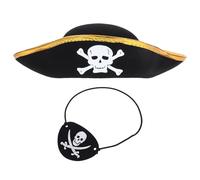 Veemoon 2 Pièces Set de Chapeau de Pirate et Cache-œil en Non-tissé pour Halloween et Cosplay, Confort et Maquillage Facile, Accessoires pour Garçon et Filles et Adultes