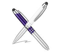 Veemoon 2 pièces Stylos Multifonctions avec Stylet Tactile et Lampe LED de Stylos Bille Blanc Bleu pour Écran Tactile et pour Bureau et