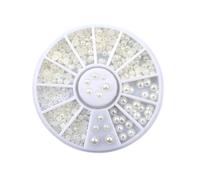 Veemoon 200 Pièces Perles à Dos Plat Résine Mixtes Beige Décorations Nail Art et Bijoux Boîte Plastique pour Rangement