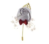 Veemoon 2pcs Light Grey Artificial Flower Boutonniere for Men - Pearl Corsage Brooches and Bow Pins for Weddings - Suits Anniversaries and Special Occasions