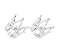 Veemoon 2pcs Mini Couronne de Gâteau Argentée Strass, Décoration Créative en Alliage Métallique, Accessoire pour Fête D'anniversaire et Mariage