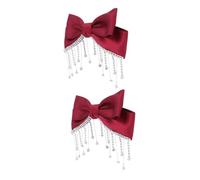 Veemoon 2pièces Barrette à Cheveux Rouge Forme De Nœud Élégant Accessoires De Coiffure National Style Pince à Cheveux Avec Détails Éblouissants Pour Femmes